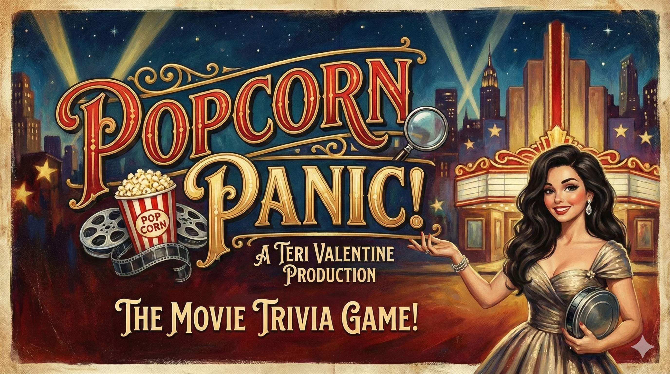 Popcorn Panic! The Movie Trivia Game logo